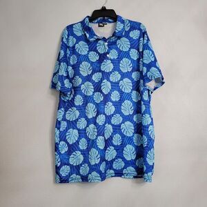 Friday Fairways Golf PickleBall Button Shirt Blue Tropical Size XXL